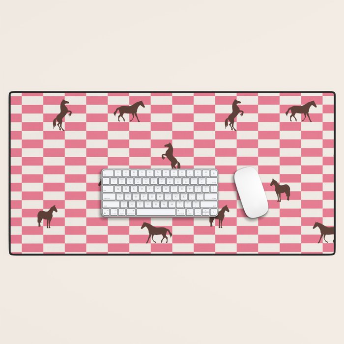 Pink Check Horses  Pattern Desk Mat Gallery Image 1
