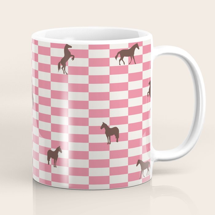 Pink Check Horses  Pattern Coffee Mug Gallery Image 1