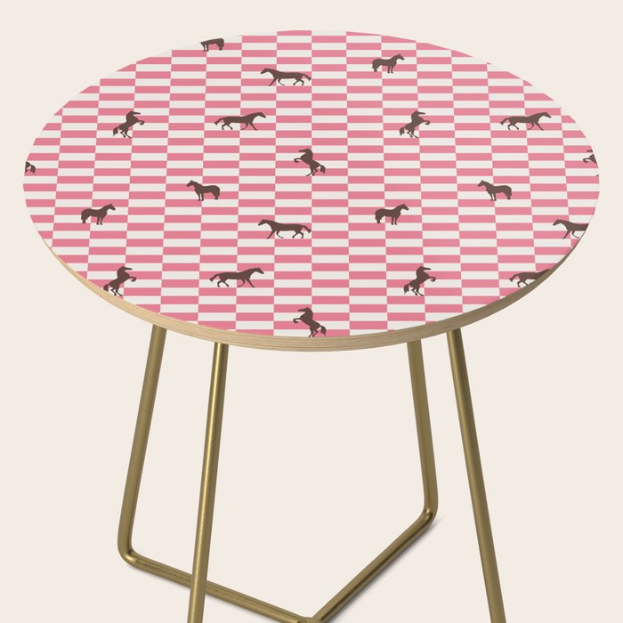 Pink Check Horses  Pattern Side Table Gallery Image 2