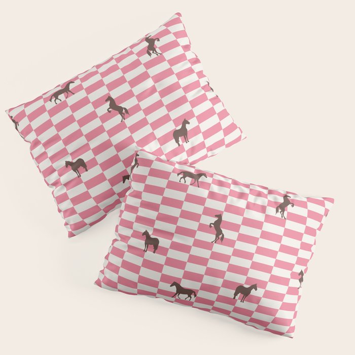 Pink Check Horses  Pattern Pillow Sham Gallery Image 3