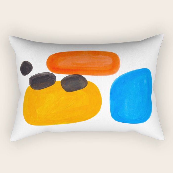 Abstract Mid Century Modern Colorful Minimal Pop Art Yellow Orange Blue Bubbles Ovals Rectangular Pillow Gallery Image 1