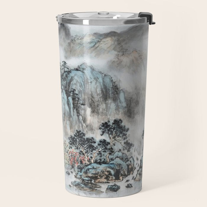 Enchanting Japanese Watercolor Ink Landscape Painting Travel Mug Gallery Image 2