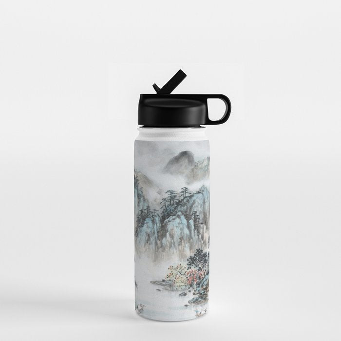 Enchanting Japanese Watercolor Ink Landscape Painting Water Bottle Gallery Image 1