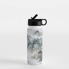 Enchanting Japanese Watercolor Ink Landscape Painting Water Bottle Gallery Image 1