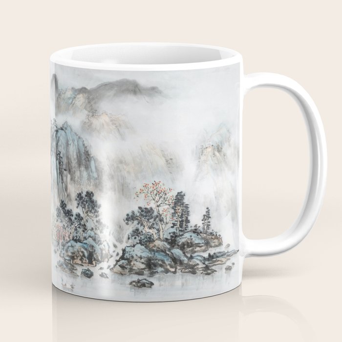 Enchanting Japanese Watercolor Ink Landscape Painting Coffee Mug Gallery Image 1