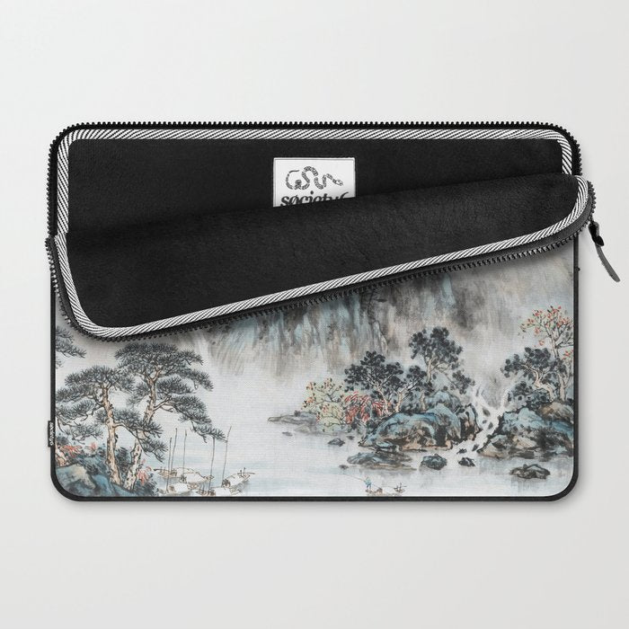 Enchanting Japanese Watercolor Ink Landscape Painting Laptop Sleeve Gallery Image 2