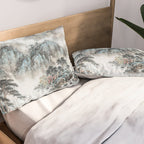 Enchanting Japanese Watercolor Ink Landscape Painting Pillow Sham Gallery Image 2