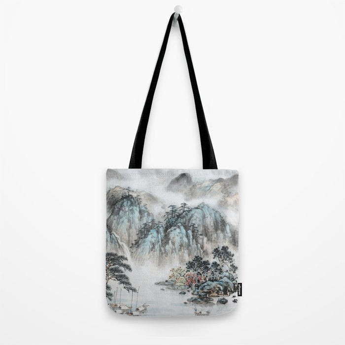 Enchanting Japanese Watercolor Ink Landscape Painting Tote Bag Gallery Image 2