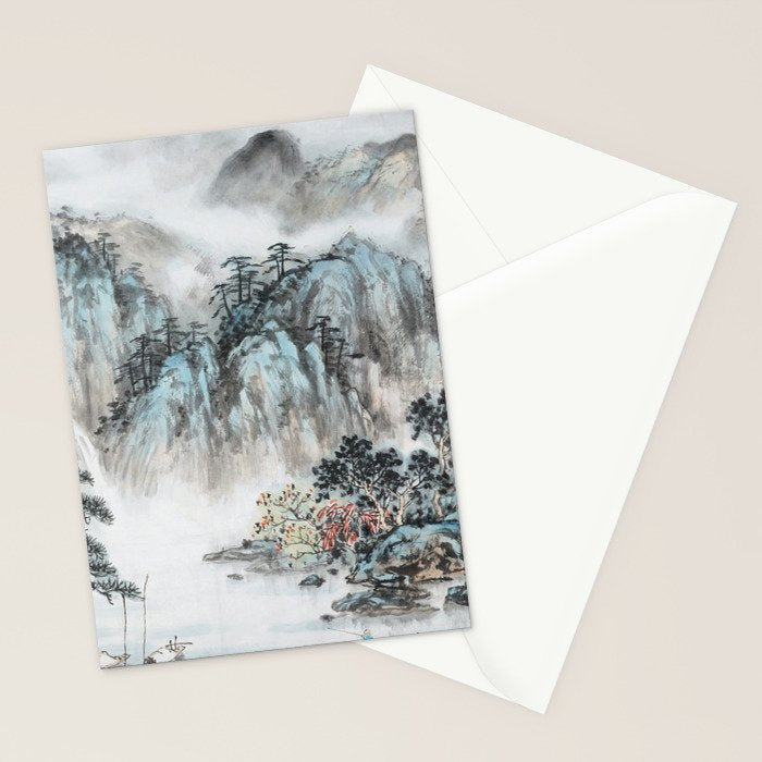 Enchanting Japanese Watercolor Ink Landscape Painting Stationery Card Gallery Image 2