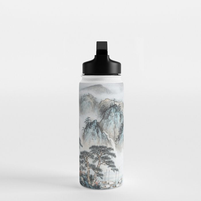 Enchanting Japanese Watercolor Ink Landscape Painting Water Bottle Gallery Image 3