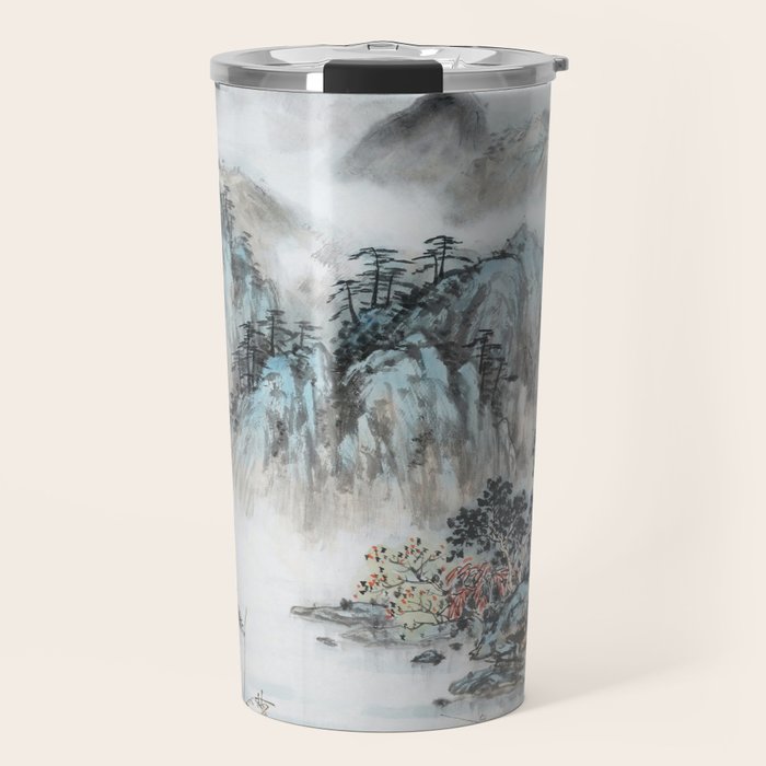 Enchanting Japanese Watercolor Ink Landscape Painting Travel Mug Gallery Image 1