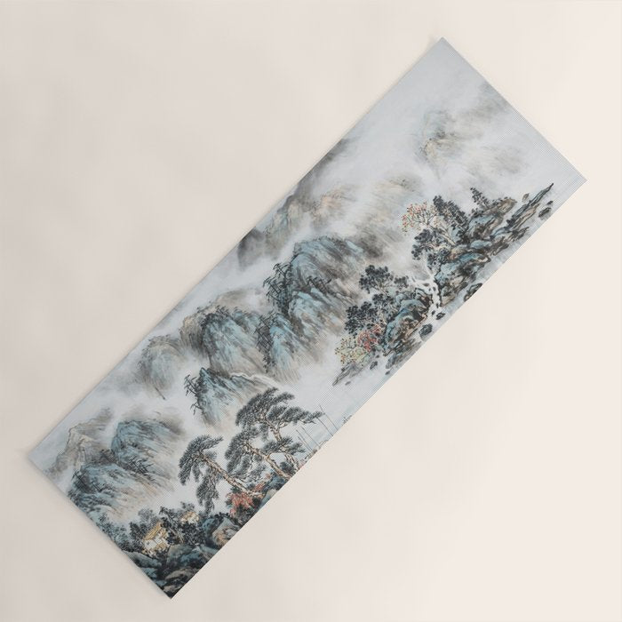 Enchanting Japanese Watercolor Ink Landscape Painting Yoga Mat Gallery Image 1