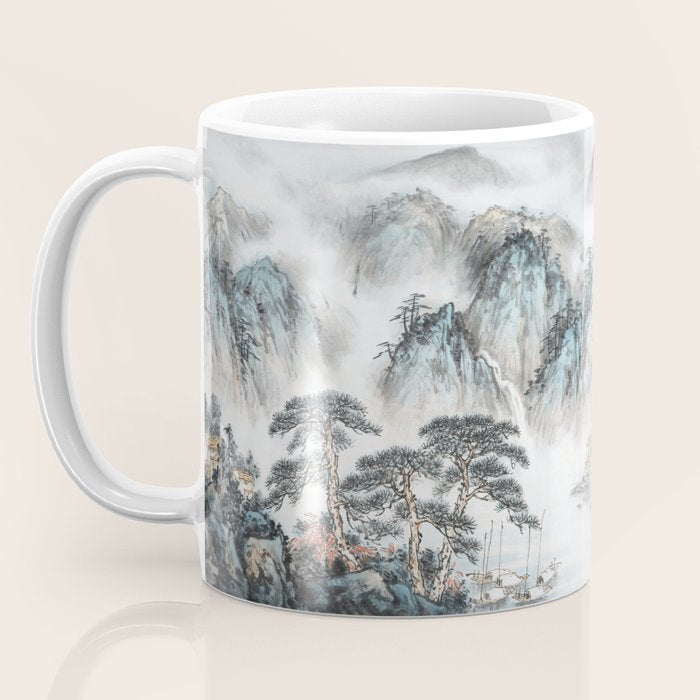 Enchanting Japanese Watercolor Ink Landscape Painting Coffee Mug Gallery Image 3