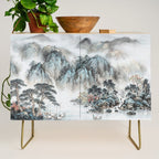 Enchanting Japanese Watercolor Ink Landscape Painting Credenza Gallery Image 1