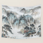 Enchanting Japanese Watercolor Ink Landscape Painting Wall Tapestry Gallery Image 4