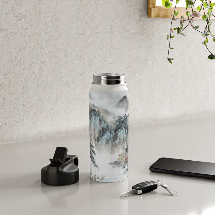 Enchanting Japanese Watercolor Ink Landscape Painting Water Bottle Gallery Image 4