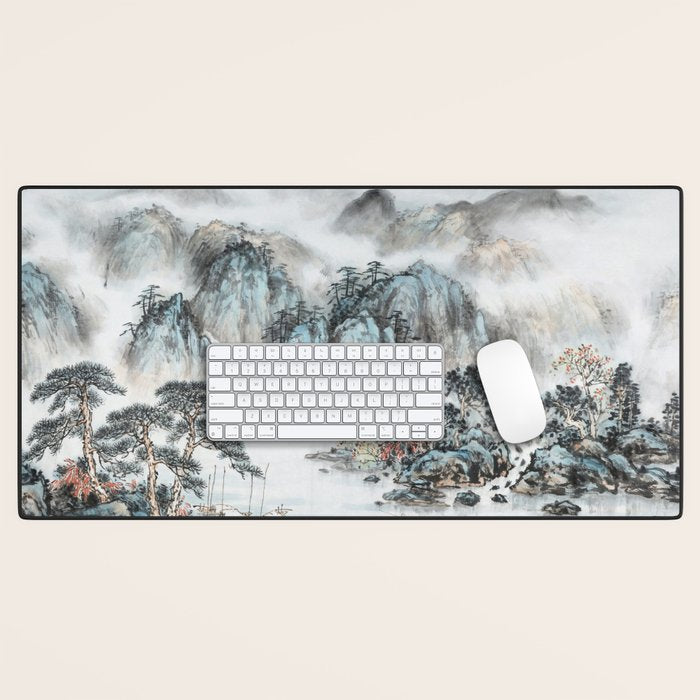 Enchanting Japanese Watercolor Ink Landscape Painting Desk Mat Gallery Image 1