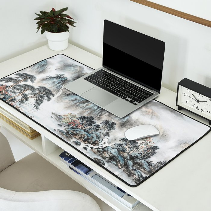 Enchanting Japanese Watercolor Ink Landscape Painting Desk Mat Gallery Image 2