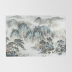 Enchanting Japanese Watercolor Ink Landscape Painting Rug Gallery Image 2