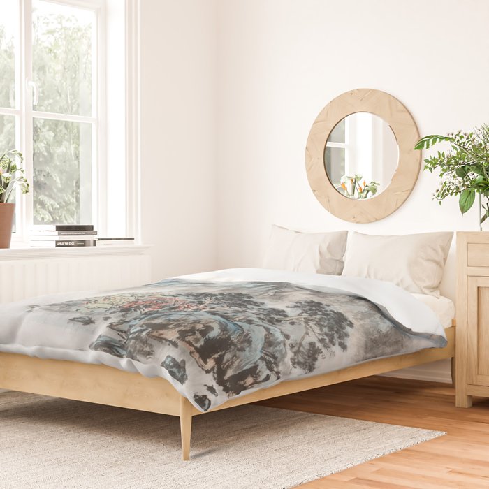 Enchanting Japanese Watercolor Ink Landscape Painting Duvet Cover Gallery Image 2