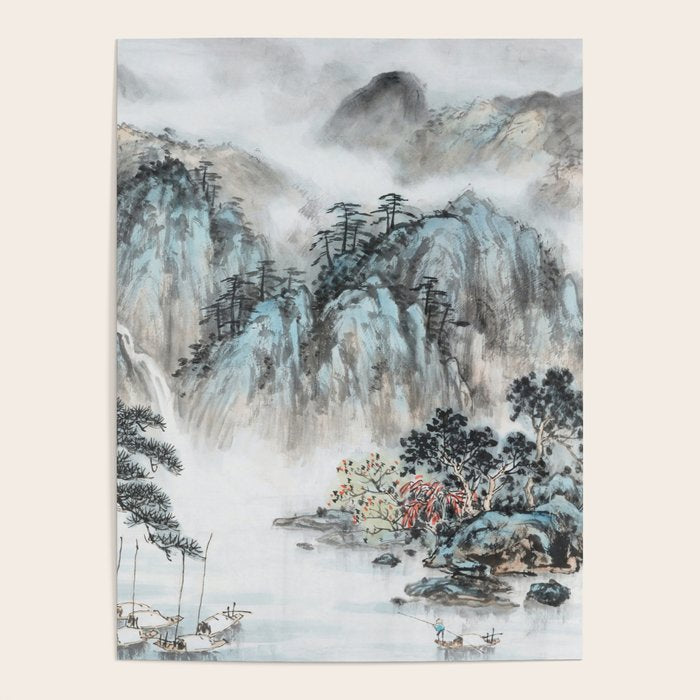 Enchanting Japanese Watercolor Ink Landscape Painting Poster Gallery Image 4