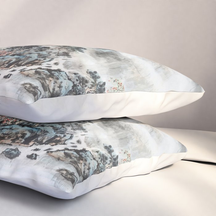 Enchanting Japanese Watercolor Ink Landscape Painting Pillow Sham Gallery Image 3