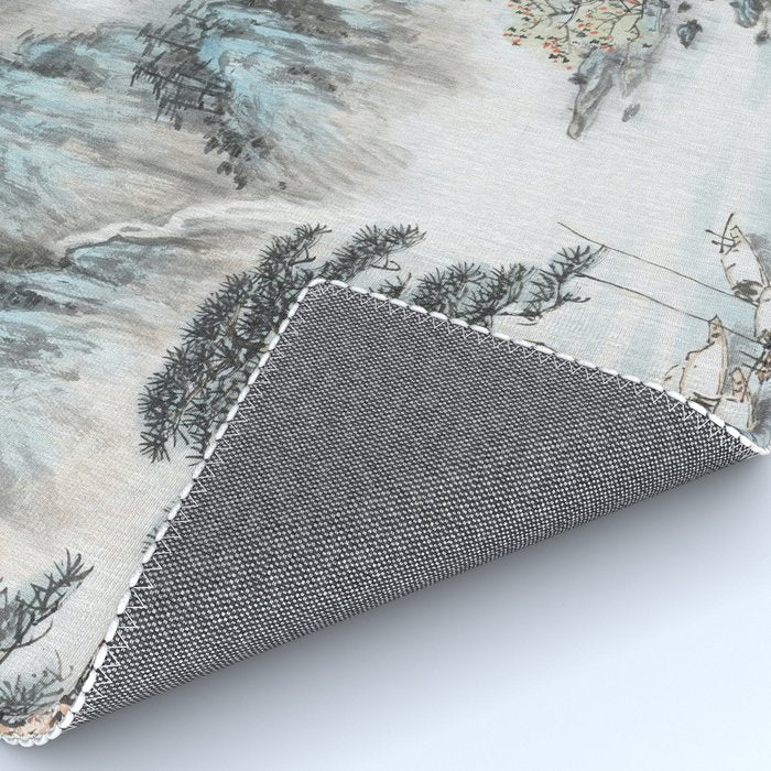 Enchanting Japanese Watercolor Ink Landscape Painting Rug Gallery Image 4