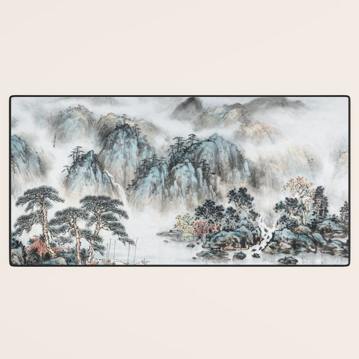 Enchanting Japanese Watercolor Ink Landscape Painting Desk Mat Gallery Image 3