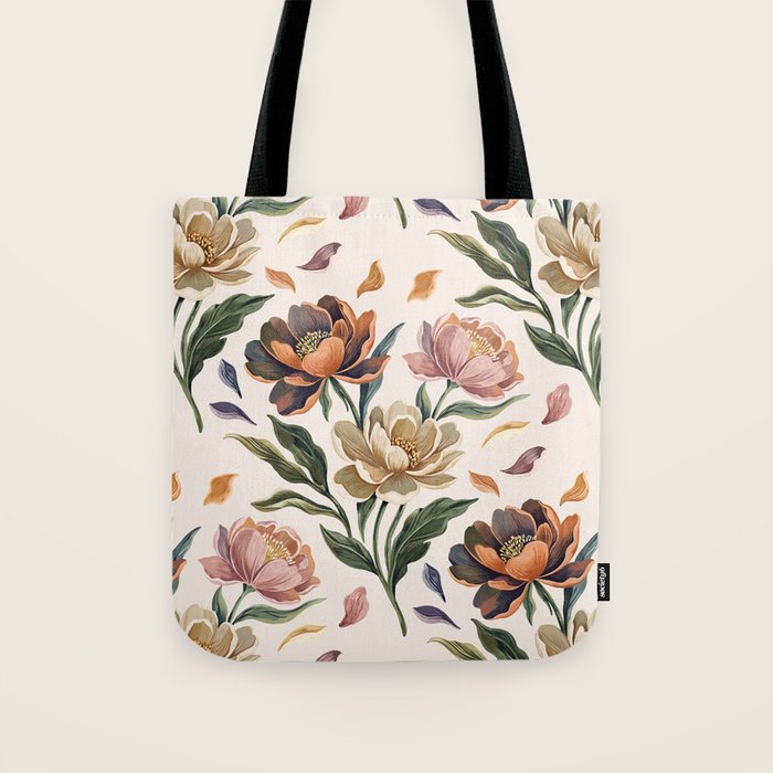 Hand Painted Peony Florals Tote Bag Gallery Image 1