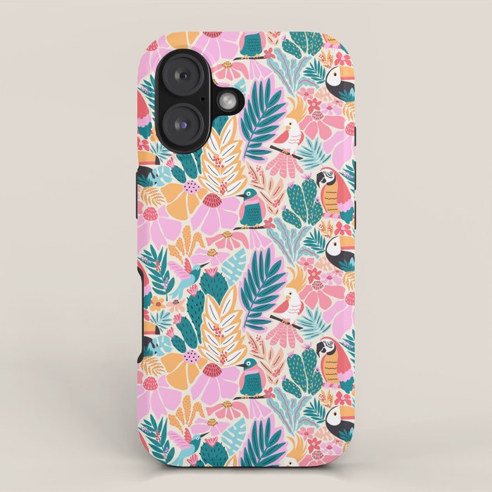 Joyful Jungle Birds In The Happy Pastel Tropics iPhone Case Gallery Image 1