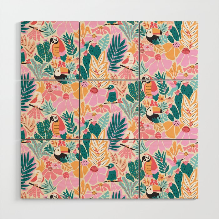 Joyful Jungle Birds In The Happy Pastel Tropics Wood Wall Art Gallery Image 1