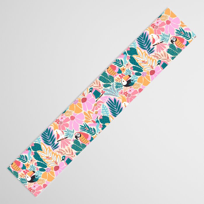 Joyful Jungle Birds In The Happy Pastel Tropics Table Runner Gallery Image 3