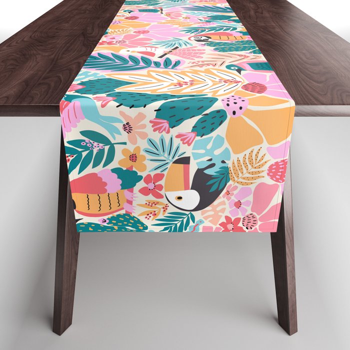 Joyful Jungle Birds In The Happy Pastel Tropics Table Runner Gallery Image 1