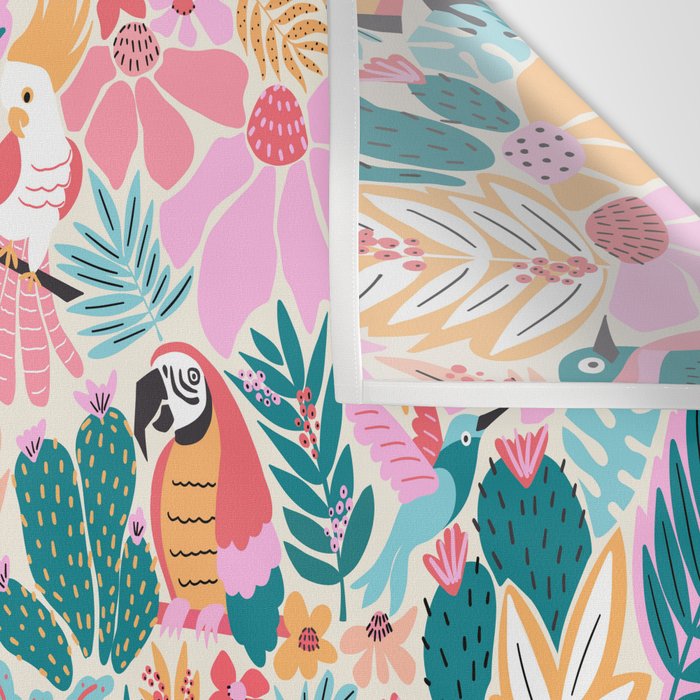 Joyful Jungle Birds In The Happy Pastel Tropics Wall Tapestry Gallery Image 3
