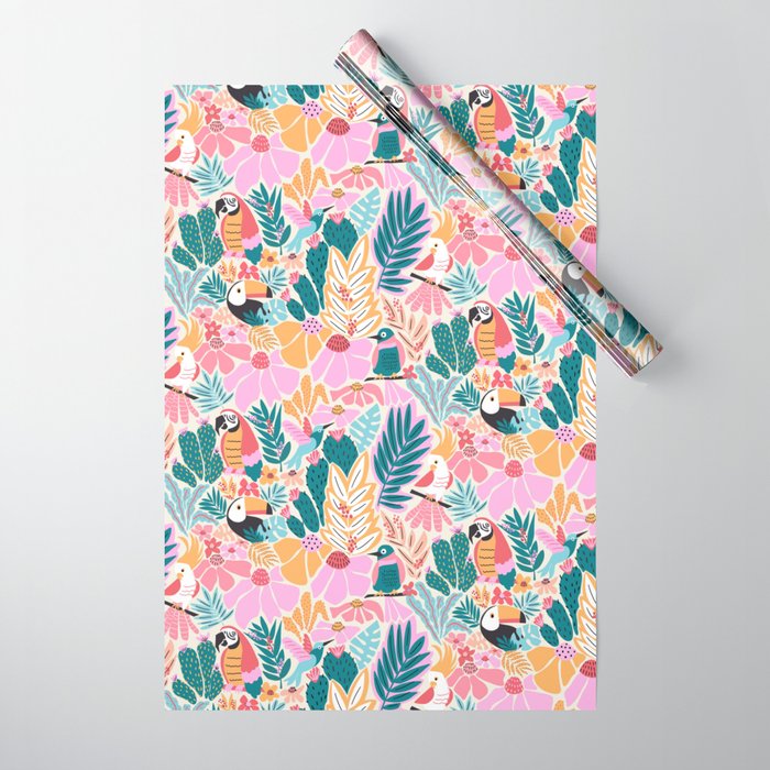 Joyful Jungle Birds In The Happy Pastel Tropics Wrapping Paper Gallery Image 1