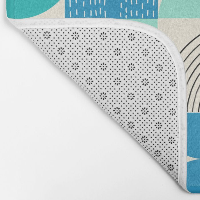 Mid-Century Geometrics Aqua Blue Teal Pattern Bath Mat Gallery Image 2