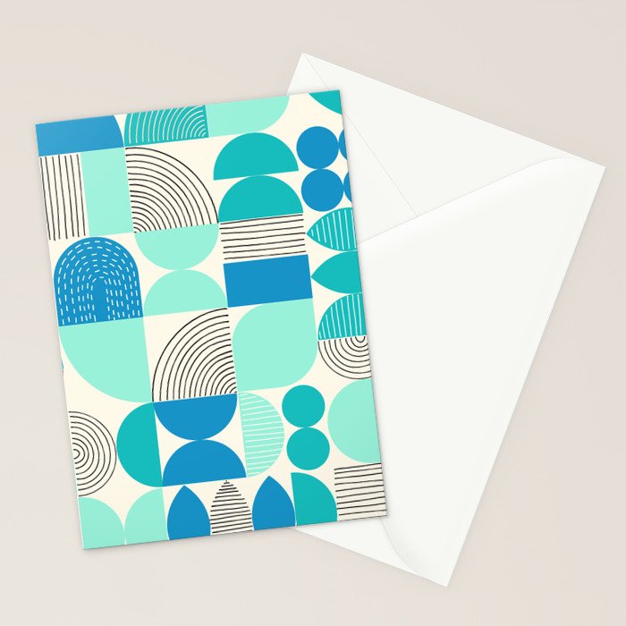 Mid-Century Geometrics Aqua Blue Teal Pattern Stationery Card Gallery Image 2