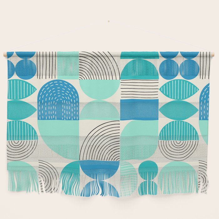 Mid-Century Geometrics Aqua Blue Teal Pattern Wall Hanging Gallery Image 1