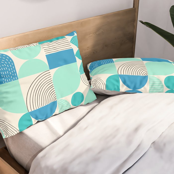 Mid-Century Geometrics Aqua Blue Teal Pattern Pillow Sham Gallery Image 2