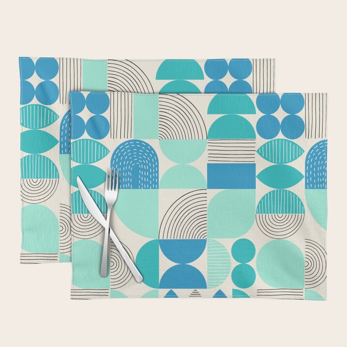 Mid-Century Geometrics Aqua Blue Teal Pattern Placemat Gallery Image 1