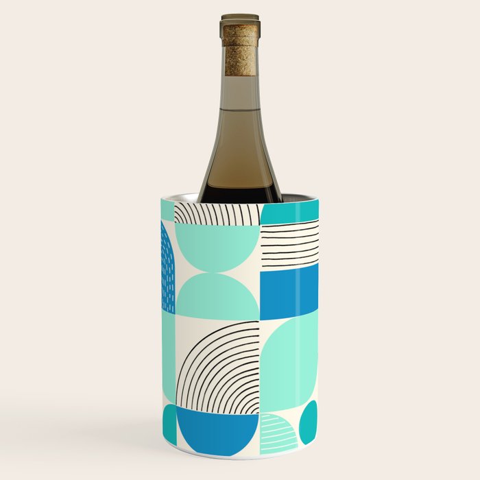 Mid-Century Geometrics Aqua Blue Teal Pattern Wine Chiller Gallery Image 1
