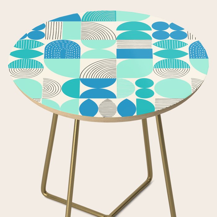 Mid-Century Geometrics Aqua Blue Teal Pattern Side Table Gallery Image 2