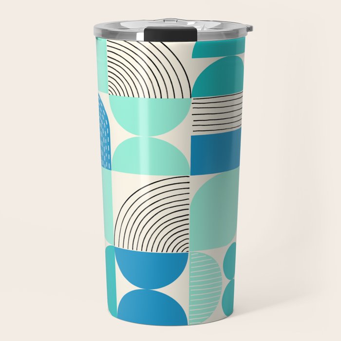 Mid-Century Geometrics Aqua Blue Teal Pattern Travel Mug Gallery Image 1