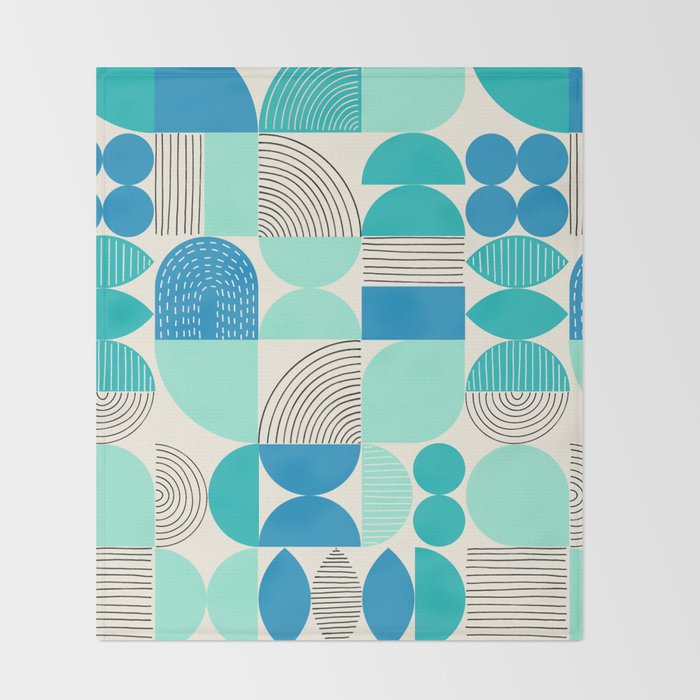 Mid-Century Geometrics Aqua Blue Teal Pattern Throw Blanket Gallery Image 2
