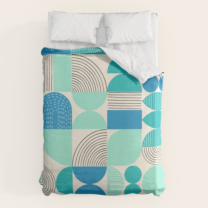 Mid-Century Geometrics Aqua Blue Teal Pattern Duvet Cover Gallery Image 1