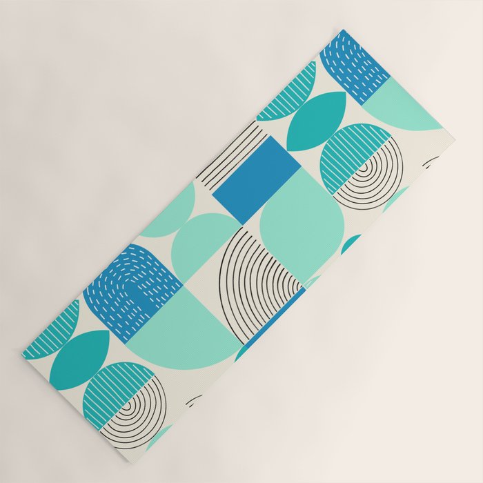 Mid-Century Geometrics Aqua Blue Teal Pattern Yoga Mat Gallery Image 1