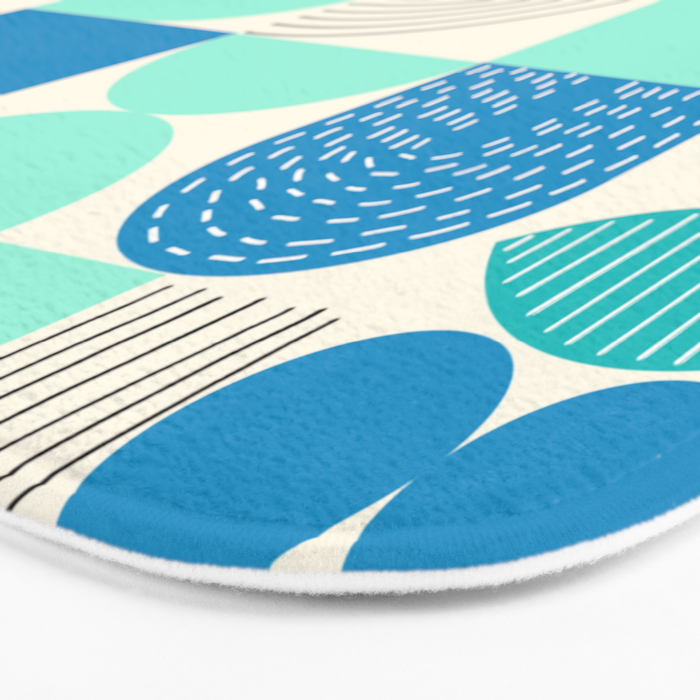 Mid-Century Geometrics Aqua Blue Teal Pattern Bath Mat Gallery Image 3