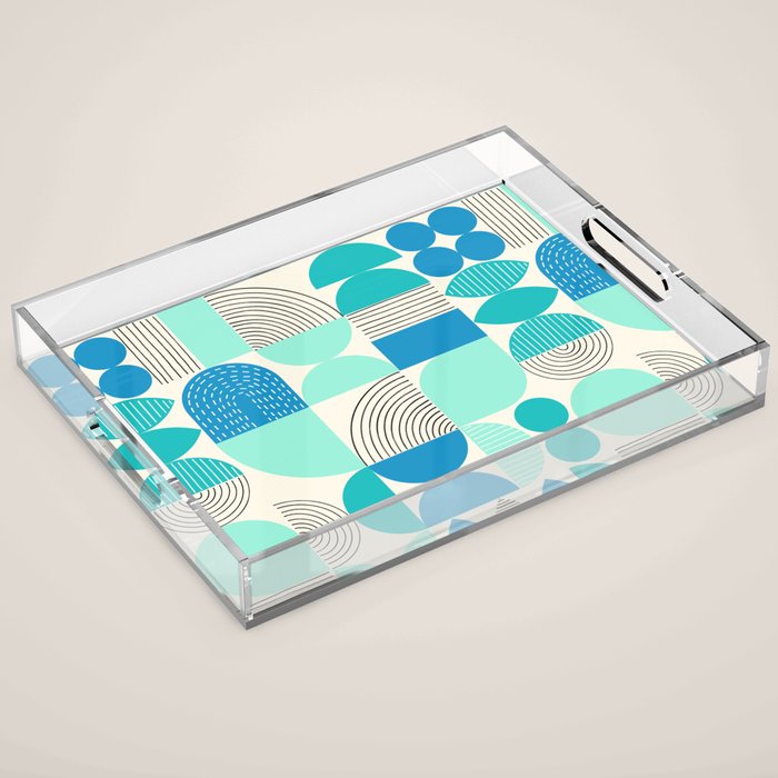 Mid-Century Geometrics Aqua Blue Teal Pattern Acrylic Tray Gallery Image 1