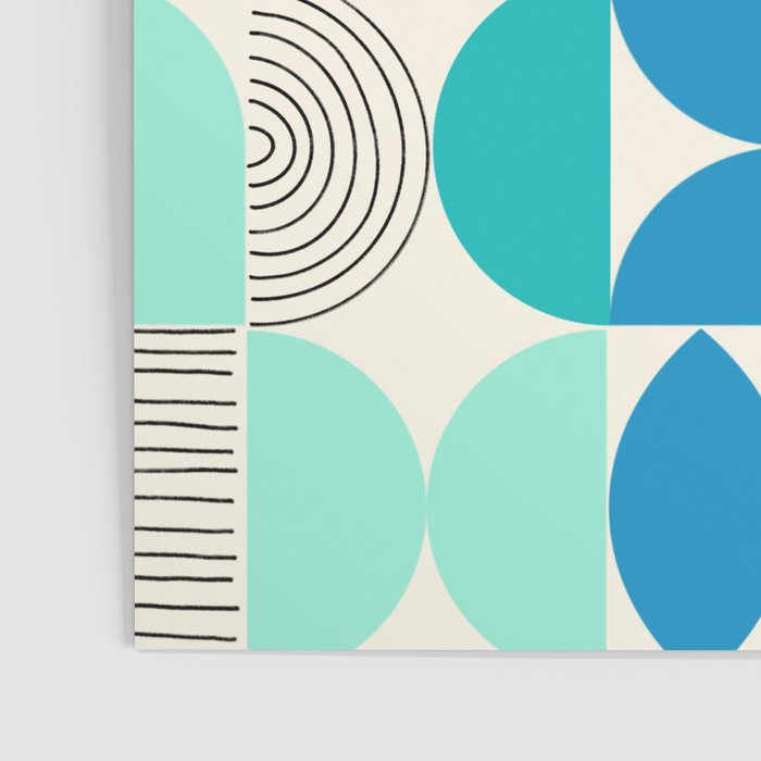 Mid-Century Geometrics Aqua Blue Teal Pattern Poster Gallery Image 3