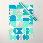 Mid-Century Geometrics Aqua Blue Teal Pattern Wrapping Paper Gallery Image 1